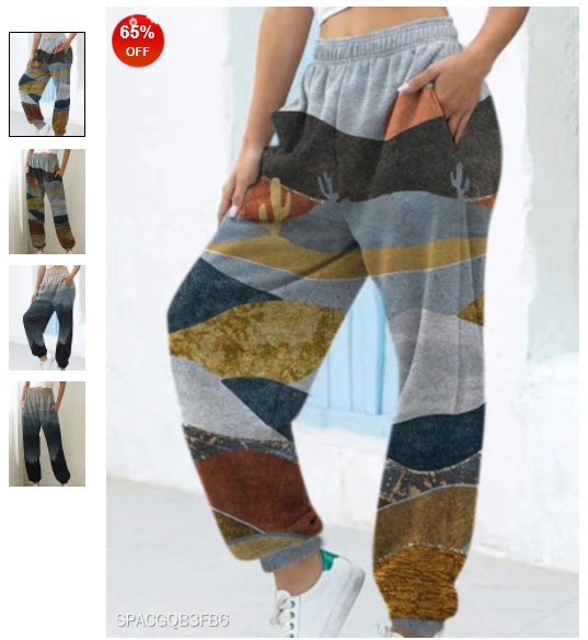 Fashion landscape print casual loose trousers